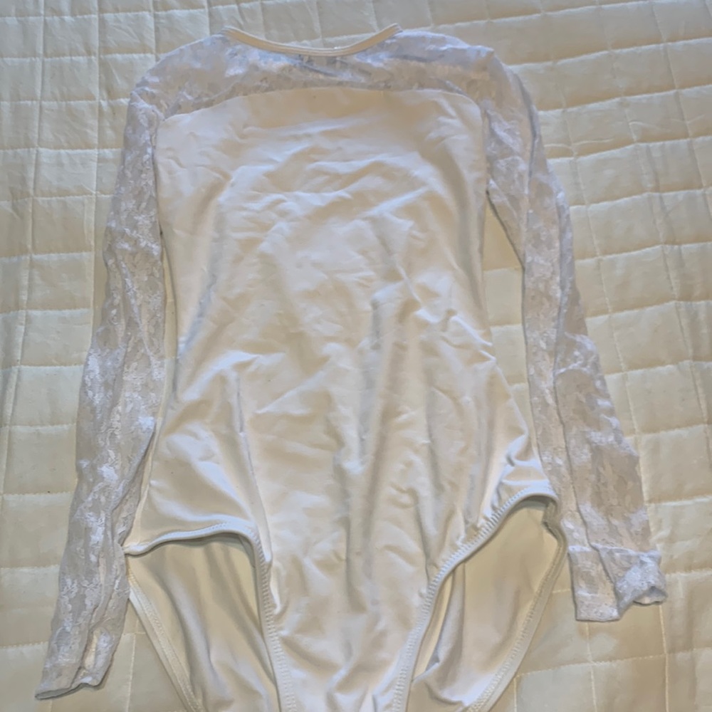 white long sleeve lace leotard